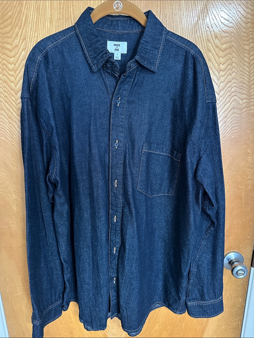 Casual Dark Blue Denim Button-Down Shirt by